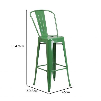 Lily 30" Industrial Style Bar Stool Chair Green - Set of 4 - Modern Metal Bar Height - Image 2