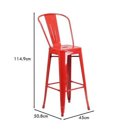 Lily 30" Industrial Style Bar Stool Chair Red - Set of 4 - Modern Metal Bar Height - Image 2
