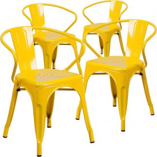 Roy Vintage Style Dining Chair Yellow - Set of 4 - Modern Galvanised steel