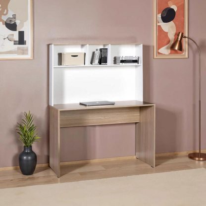 Adore Teen White & Oak Study Desk with Storage Hutch - Image 4