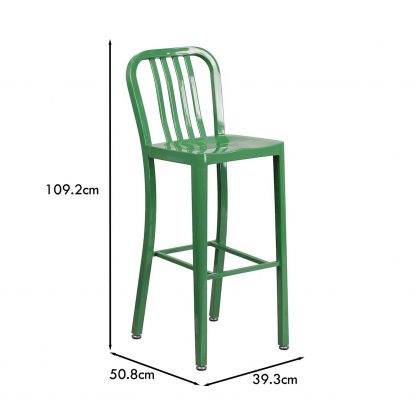 Gael Slat Back Commercial Bar Stool Green - Set of 2 - Modern Galvanised steel - Image 2