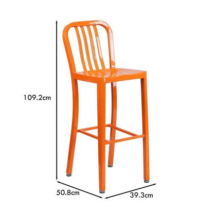 Gael Slat Back Commercial Bar Stool Orange - Set of 2 - Modern Galvanised steel - Image 2