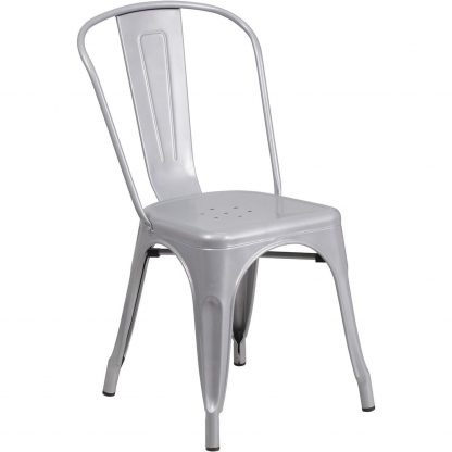 Luke Industrial Style Dining Chair Silver - Set of 4 - Modern Galvanised steel - Image 6