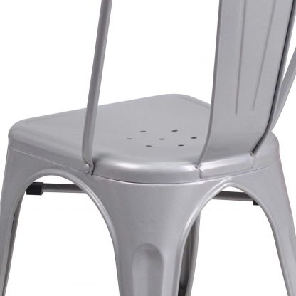 Luke Industrial Style Dining Chair Silver - Set of 4 - Modern Galvanised steel - Image 5