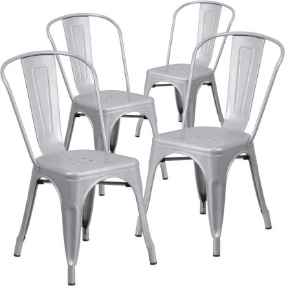 Luke Industrial Style Dining Chair Silver - Set of 4 - Modern Galvanised steel - Image 3