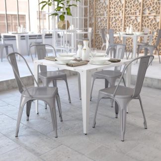 Luke Industrial Style Dining Chair Silver - Set of 4 - Modern Galvanised steel