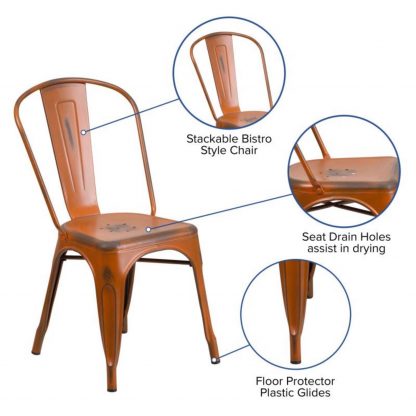 Blake 24" Industrial Style Bar Stool Chair Distressed Orange - Set of 4 - Modern Metal Counter Height - Image 6