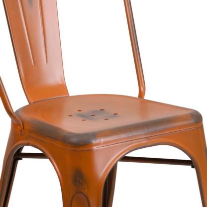 Blake 24" Industrial Style Bar Stool Chair Distressed Orange - Set of 4 - Modern Metal Counter Height - Image 4
