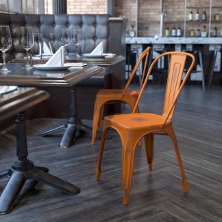 Blake 24" Industrial Style Bar Stool Chair Distressed Orange - Set of 4 - Modern Metal Counter Height
