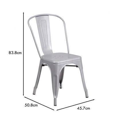 Luke Industrial Style Dining Chair Silver - Set of 4 - Modern Galvanised steel - Image 2