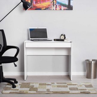 Adore Matt White Laptop Study Desk with Full Width Drawer