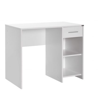 Adore Matt White Study Desk with Drawer & Shelves - Image 9