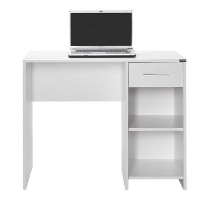Adore Matt White Study Desk with Drawer & Shelves - Image 6