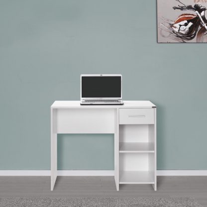 Adore Matt White Study Desk with Drawer & Shelves - Image 4