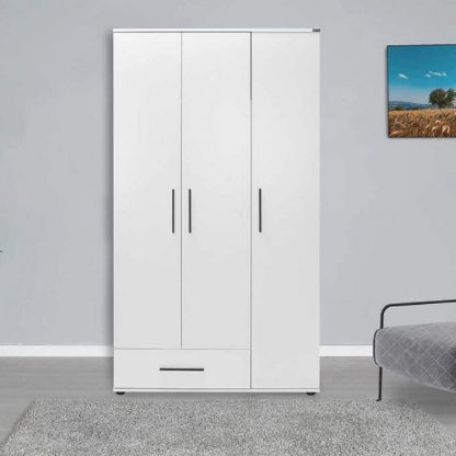 Adore Matt White 3 Door 1 Drawer Combi Wardrobe with Shelves - Image 4
