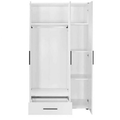 Adore Matt White 3 Door 1 Drawer Combi Wardrobe with Shelves - Image 2