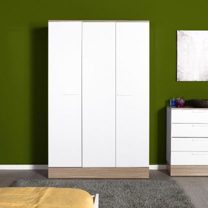Adore Teen White & Oak 3 Door Wardrobe with Shelves - Image 7