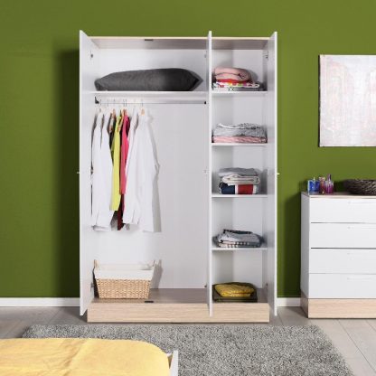 Adore Teen White & Oak 3 Door Wardrobe with Shelves - Image 6
