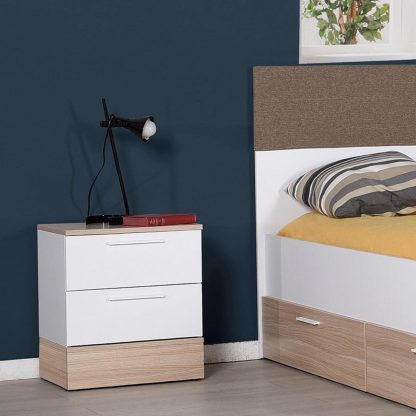 Adore Teen White & Oak 2 Drawer Bedside Table Nightstand - Image 6