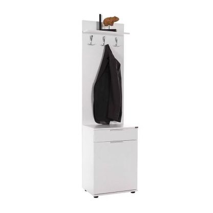 Adore White Hall Stand with Drawer, Hooks & Shoe Cupboard - Entryway Organiser - Image 9