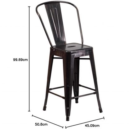 Lily 24" Industrial Style Bar Stool Chair Black Gold - Set of 4 - Modern Metal Counter Height - Image 2