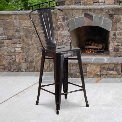 Lily 24" Industrial Style Bar Stool Chair Black Gold - Set of 4 - Modern Metal Counter Height - Image 3