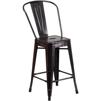 Lily 24" Industrial Style Bar Stool Chair Black Gold - Set of 4 - Modern Metal Counter Height