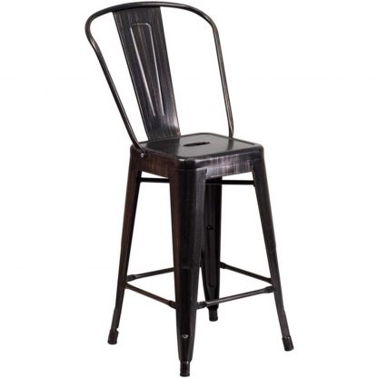 Lily 24" Industrial Style Bar Stool Chair Black Gold - Set of 4 - Modern Metal Counter Height
