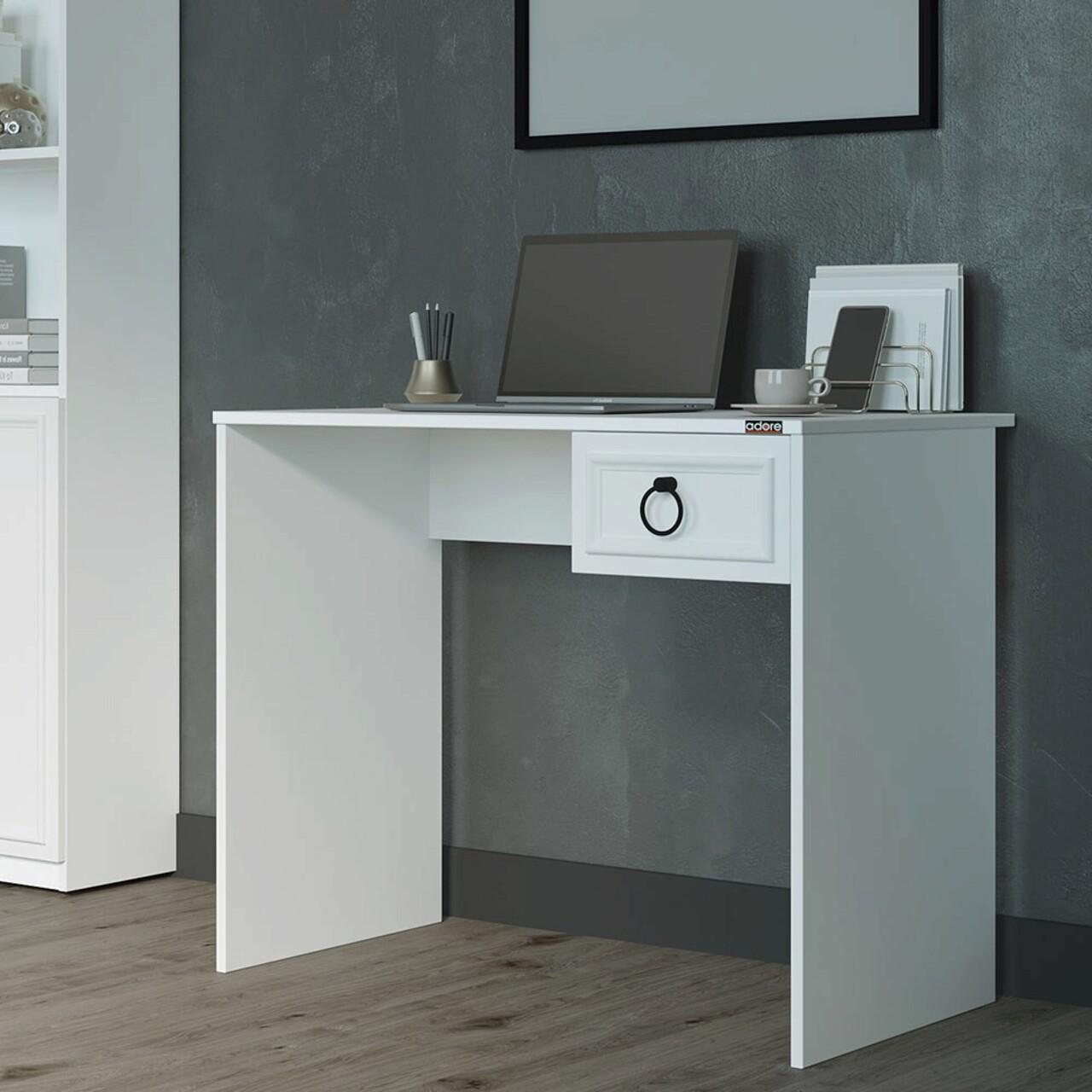 Adore Matt White Laptop Study Desk with 1 Drawer - Image 3