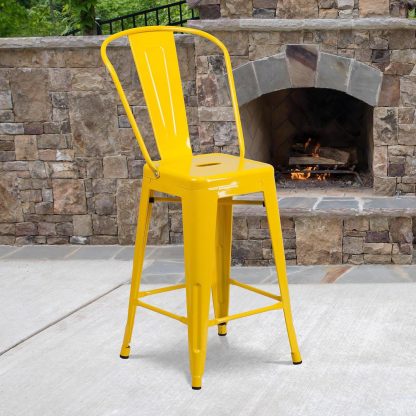 Lily 24" Industrial Style Bar Stool Chair Yellow - Set of 4 - Modern Metal Counter Height - Image 3