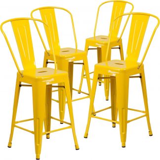 Lily 24" Industrial Style Bar Stool Chair Yellow - Set of 4 - Modern Metal Counter Height