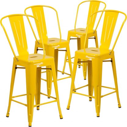 Lily 24" Industrial Style Bar Stool Chair Yellow - Set of 4 - Modern Metal Counter Height