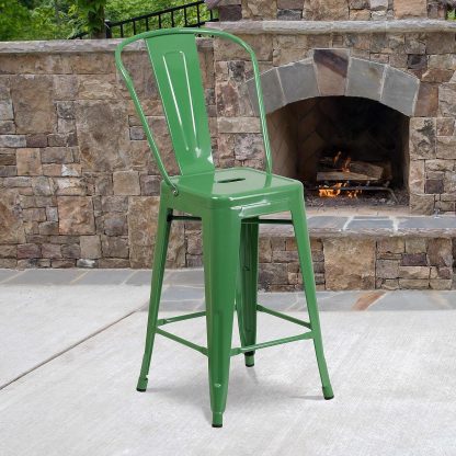 Lily 24" Industrial Style Bar Stool Chair Green - Set of 4 - Modern Metal Counter Height - Image 3
