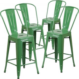 Lily 24" Industrial Style Bar Stool Chair Green - Set of 4 - Modern Metal Counter Height