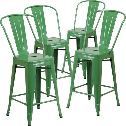 Lily 24" Industrial Style Bar Stool Chair Green - Set of 4 - Modern Metal Counter Height