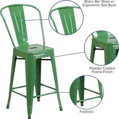 Lily 24" Industrial Style Bar Stool Chair Green - Set of 4 - Modern Metal Counter Height - Image 4