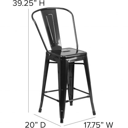 Lily 24" Industrial Style Bar Stool Chair Black - Set of 4 - Modern Metal Counter Height - Image 2