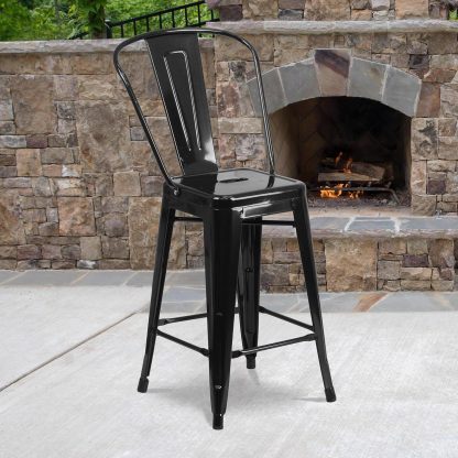 Lily 24" Industrial Style Bar Stool Chair Black - Set of 4 - Modern Metal Counter Height - Image 3