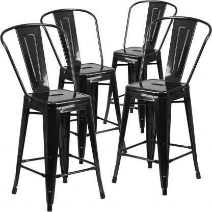 Lily 24" Industrial Style Bar Stool Chair Black - Set of 4 - Modern Metal Counter Height