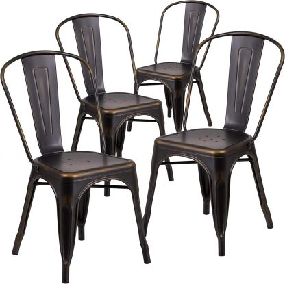 Blake Industrial Style Dining Chair Black with Copper - Set of 4 - Modern Galvanised steel - Image 6