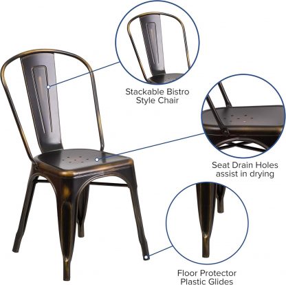 Blake Industrial Style Dining Chair Black with Copper - Set of 4 - Modern Galvanised steel - Image 4
