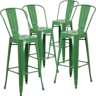 Lily 30" Industrial Style Bar Stool Chair Green - Set of 4 - Modern Metal Bar Height