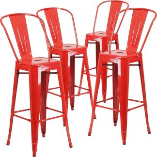Lily 30" Industrial Style Bar Stool Chair Red - Set of 4 - Modern Metal Bar Height