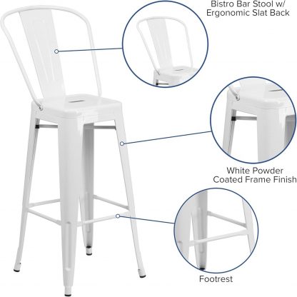 Lily 30" Industrial Style Bar Stool Chair White - Set of 4 - Modern Metal Bar Height - Image 3