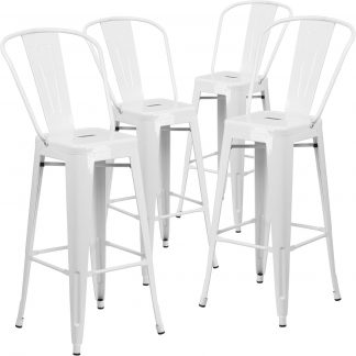 Lily 30" Industrial Style Bar Stool Chair White - Set of 4 - Modern Metal Bar Height