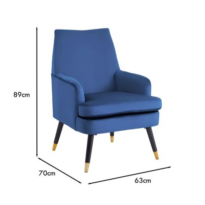 Loretta Accent Chair Midnight Blue Velvet Padded Armchair - Image 2