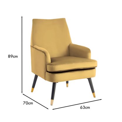 Loretta Accent Chair Mustard Velvet Padded Armchair - Image 2