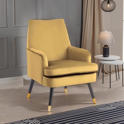 Loretta Accent Chair Mustard Velvet Padded Armchair - Image 3