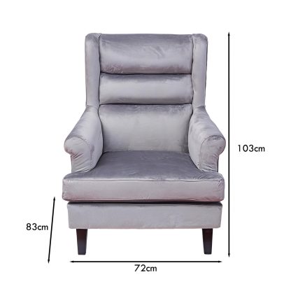 Loretta Armchair Grey Velvet Cushioned Ribbed Back - Image 2