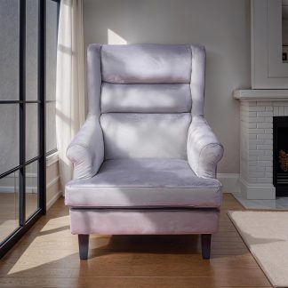 Loretta Armchair Grey Velvet Cushioned Ribbed Back